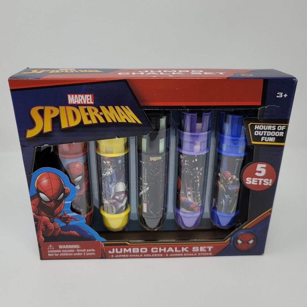 Marvel Spider-Man Jumbo‎ Chalk Set 5 Holders & Chalk Sticks Outdoor Fun
